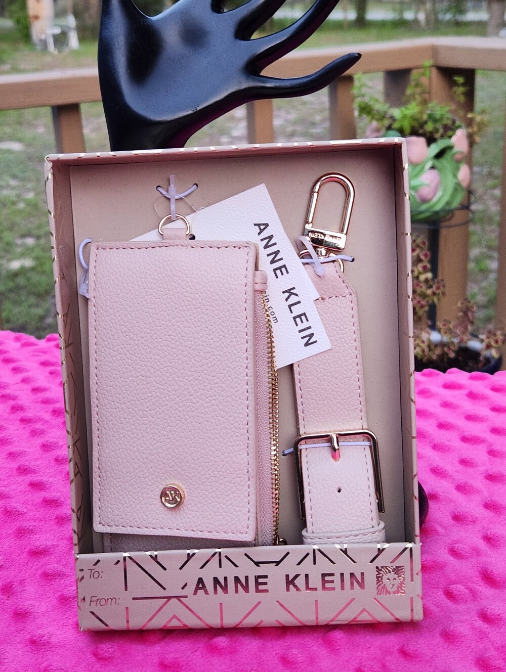 Anne Klein Light Blush Pink Pebbled Cardholder With Strap
